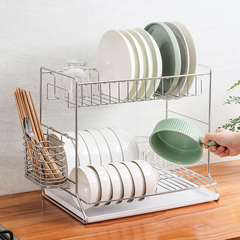 高层距304f不锈钢置碗架收纳层架 一体双层沥水碗架厨房置物架碗
