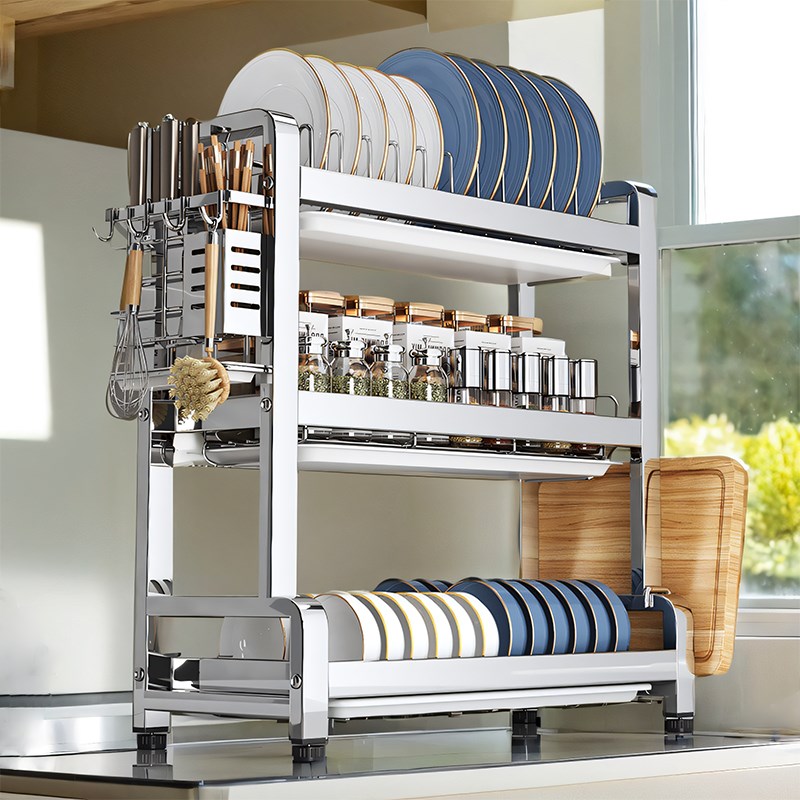 304不锈d钢碗碟收纳架沥水碗架放碗碟子盘子多功能厨房置物架碗柜