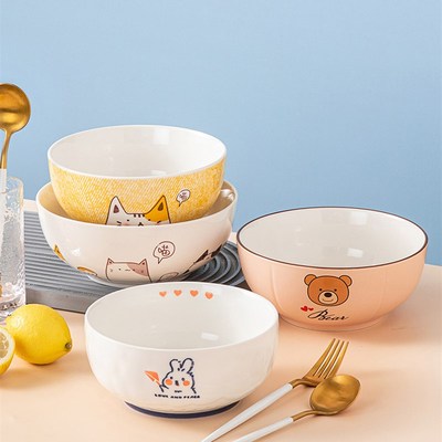 可爱卡通汤碗家用大号陶瓷沙拉碗大碗J单个面碗宿舍用学生汤盆