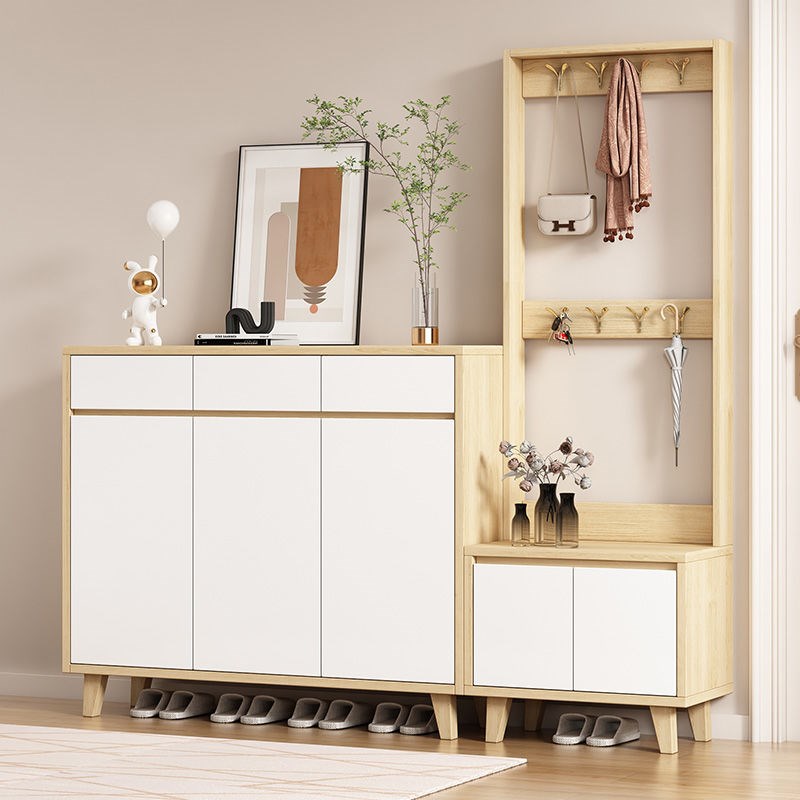 实木鞋柜家用大容量门口鞋架收纳入户玄关挂衣架储物柜Z一体衣帽