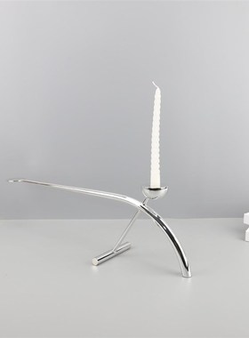 【折扣价】现简金约属半圆弧形烛B台摆件酒店西餐厅餐桌厅客厅餐