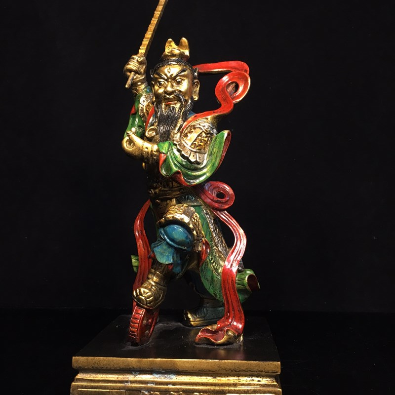 黄铜王灵官纯铜像纯铜彩绘神v像王天君道家护法桌面摆件铜器灵官