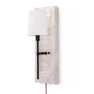 法式复古白百褶木板壁灯麻布灯罩乡村风卧室床头灯墙壁软装灯具