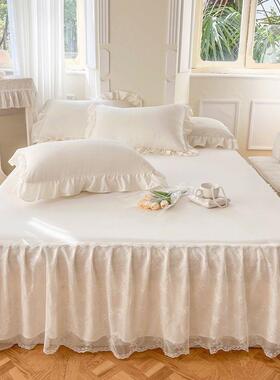 Q3Y单层薄款床裙单件蕾丝花边白色床罩防尘罩夏季遮丑床单防滑保