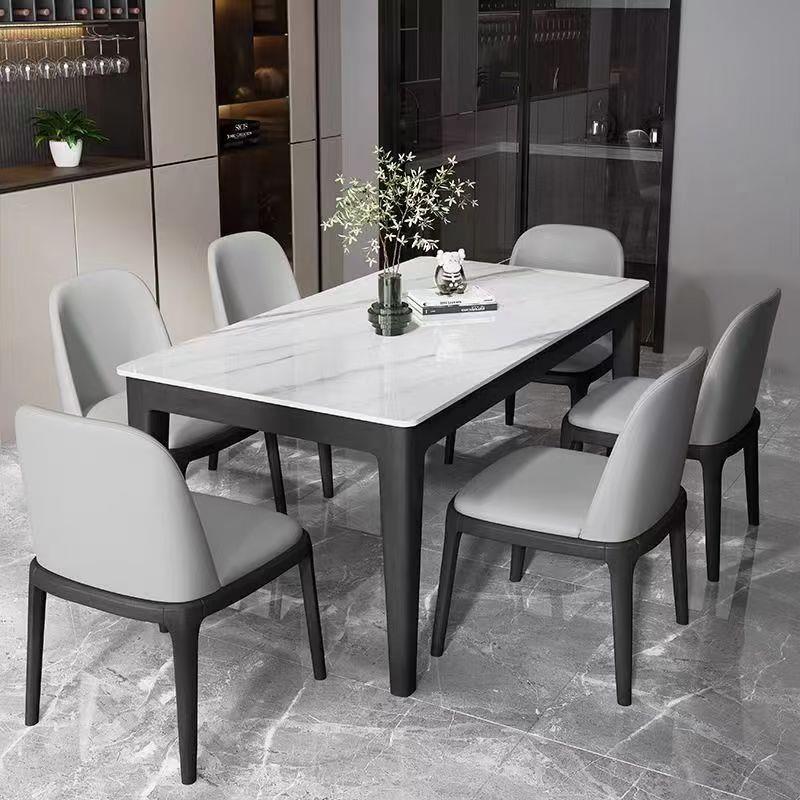 北欧岩板餐桌椅组合现代简约全实木客厅家用小户型长方形吃饭桌子