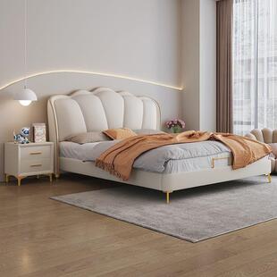 奶油风花瓣床意式轻奢科技布床1.8m女孩公主床现代简约主卧真皮床