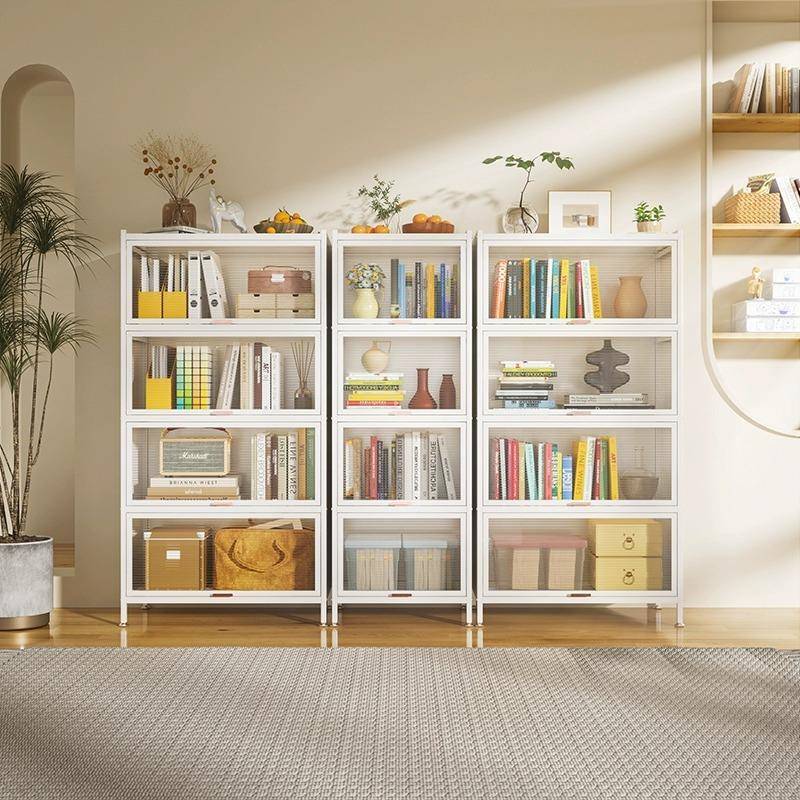 家用钢制书柜落地防尘带门储物柜儿童铁艺书架书房客厅置物收纳柜