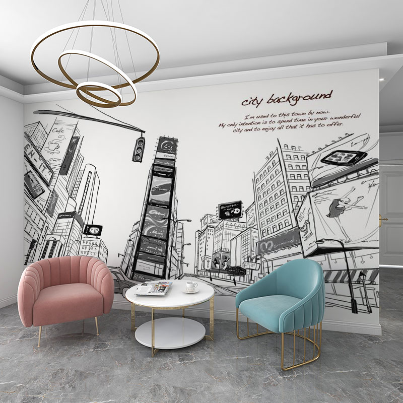 墙纸定制c3d立体法式复古城市建筑背景墙壁纸客厅壁布卧室墙布壁