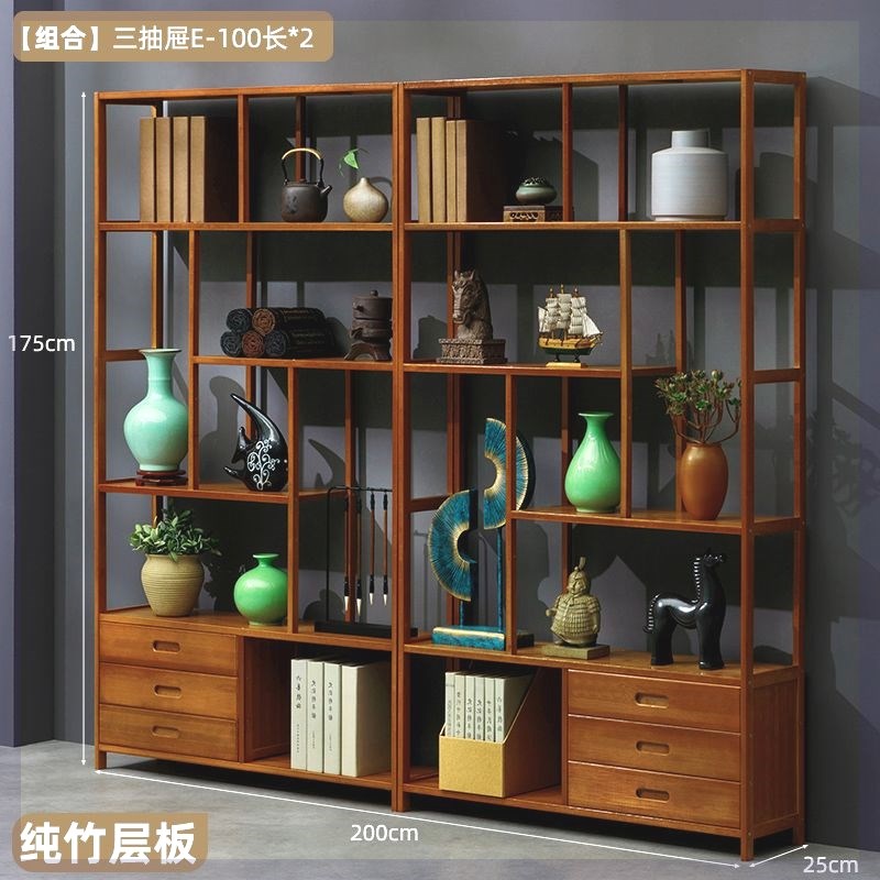博古架实木中式书架茶家具酒w柜花架隔断柜客厅摆件多层落地置物