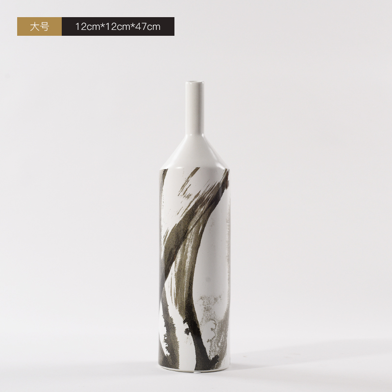 rzone 现代简约陶瓷花瓶水墨花C纹新中式橱窗工艺品摆件样板房摆