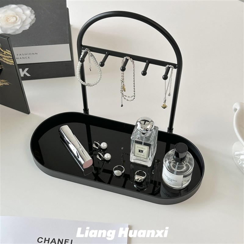 轻奢首饰收纳挂架高质感铁艺亚克力桌面置物架玄关钥匙收纳托盘架