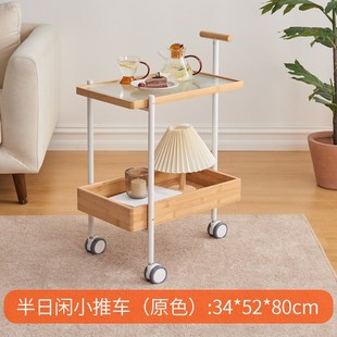 边几小推车日式玻璃藤编实木沙发边柜可移动茶几置物架阳台小桌子