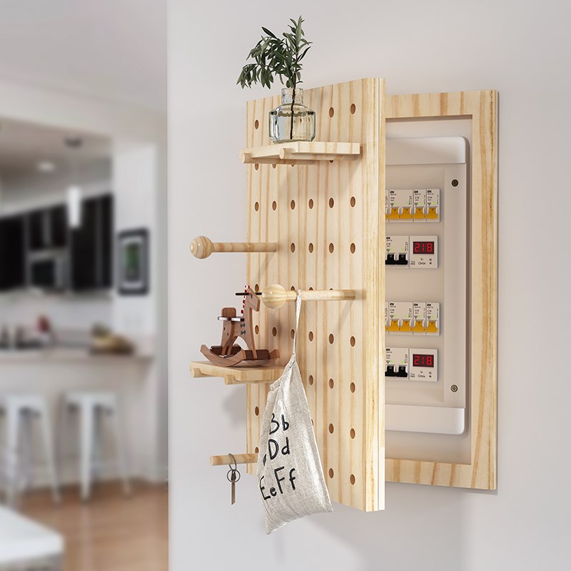 洞洞板改造创意置物架配电盒遮挡壁挂画框北欧实木电表箱装饰画