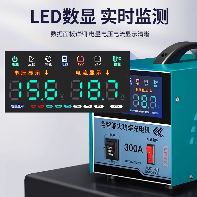 汽车电瓶充电器12v24v货车机车蓄电池大功率智能脉冲修覆充电机