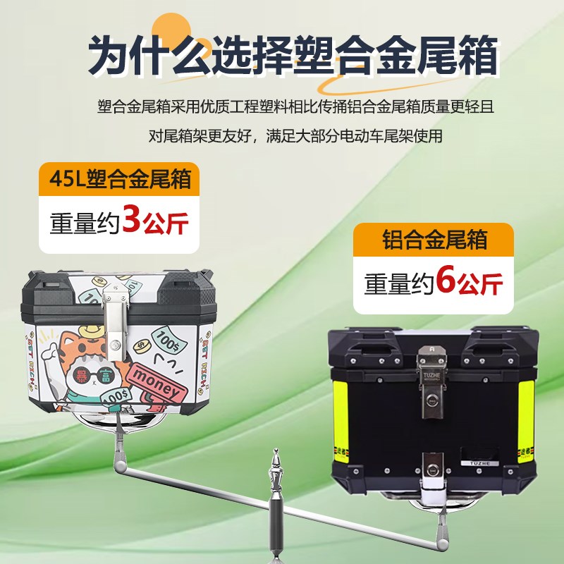 电动车后备箱57L大容量九号后尾箱摩托车尾箱合金锁底板快拆靠背