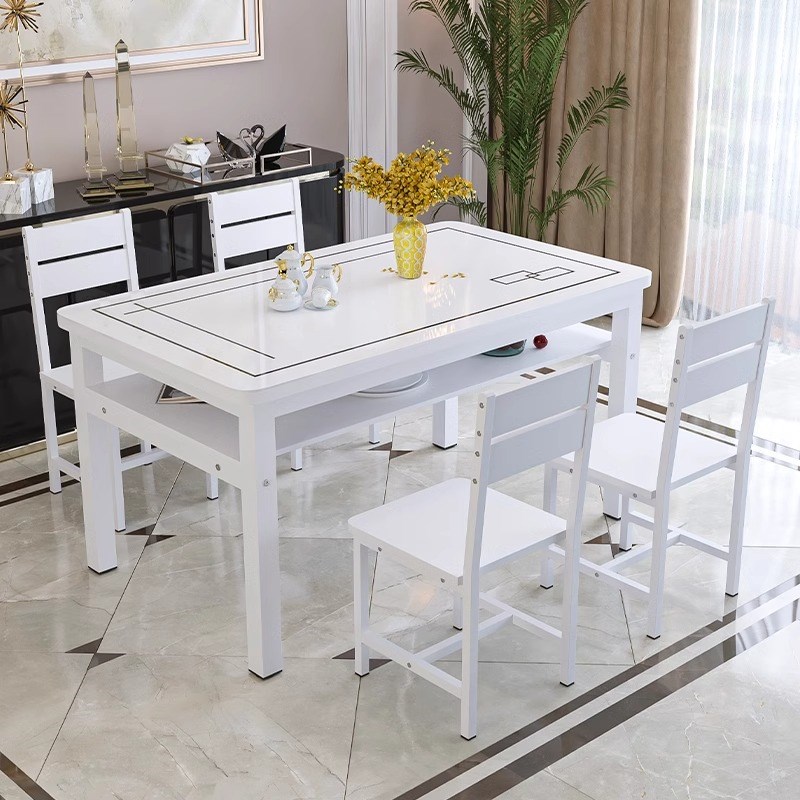 钢化玻璃餐桌椅组合双层吃饭桌子简约家用小户型客餐厅长方形桌椅
