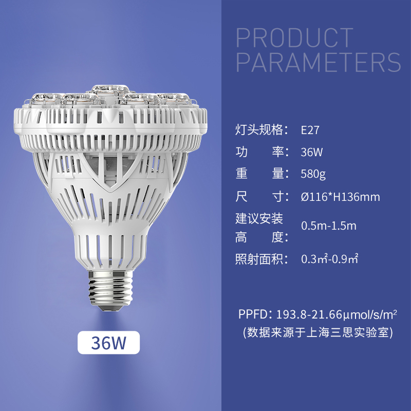 led植物补光灯仿太阳光全光谱20w三思室内家用多肉30w补色生长灯