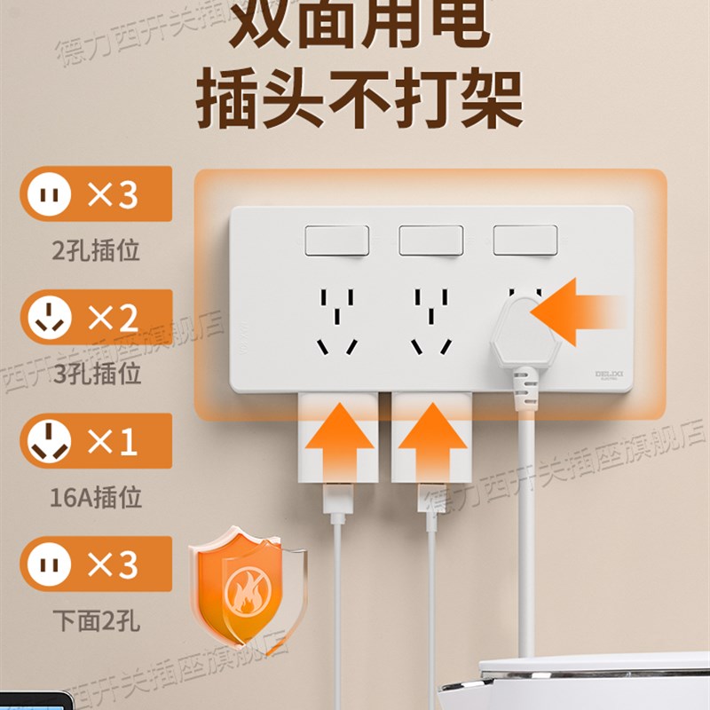 德力西86型扩展式插座原位替换墙上固定明装多孔拓展插座面板16a