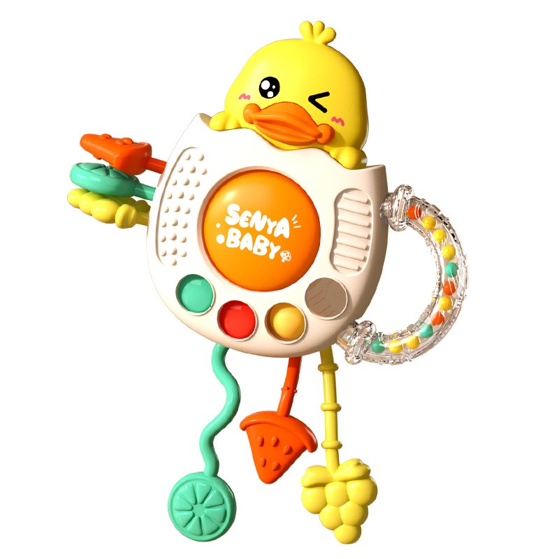 婴儿玩具小黄鸭奶瓶拉拉乐可啃咬宝宝抽抽乐3-6月新生儿男女孩新