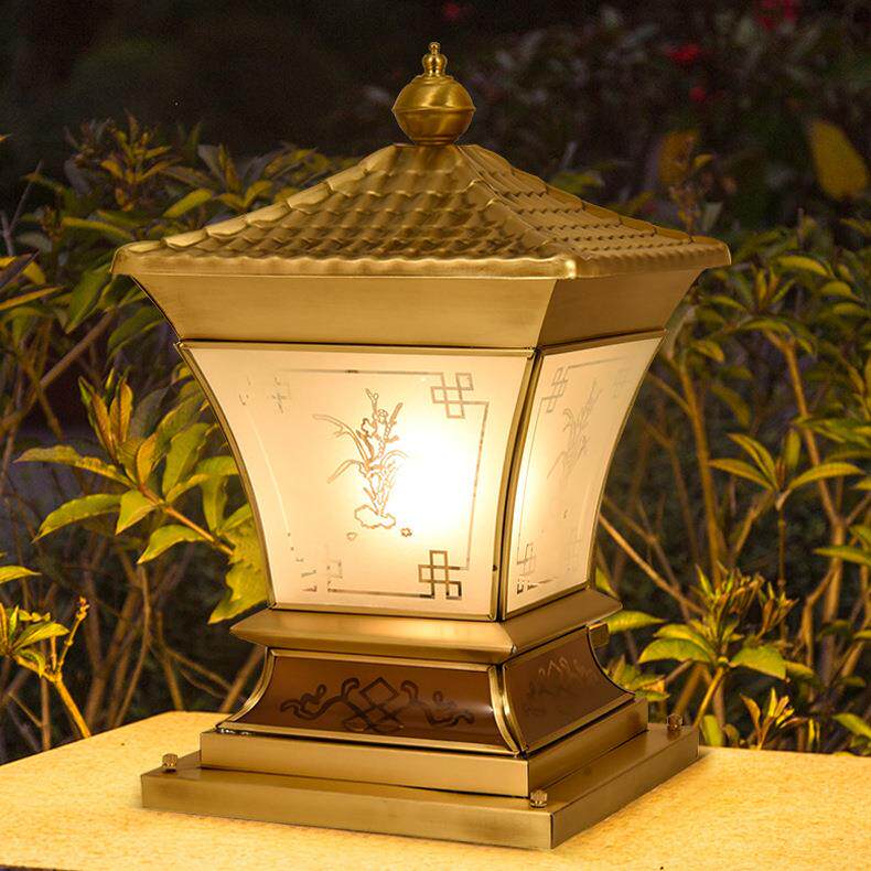 全铜欧式太阳能柱头灯庭院户外围墙大门柱子别墅花园新中式田园防