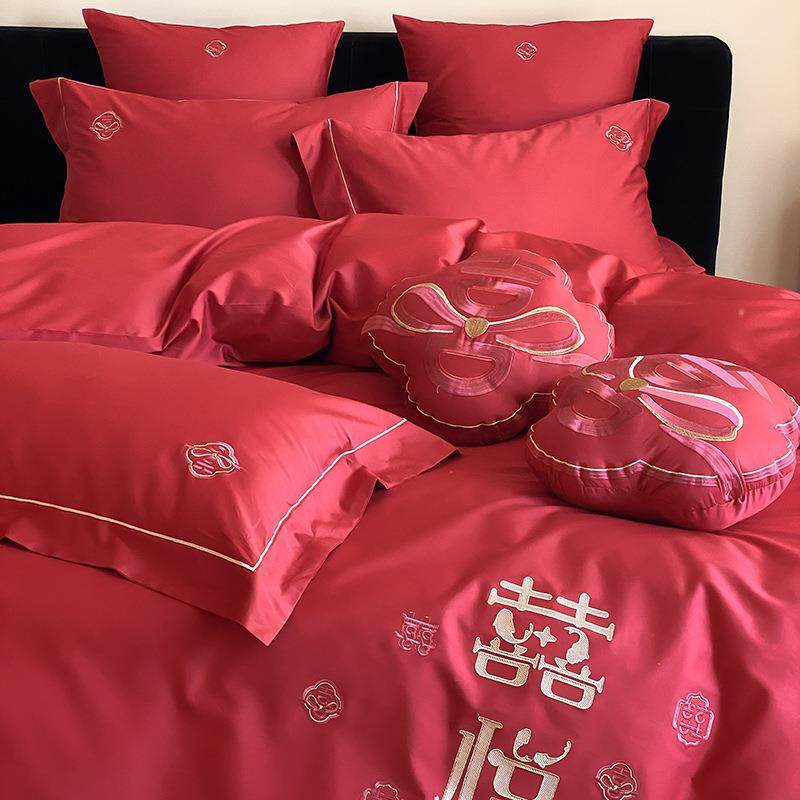 婚庆四件套长绒棉刺绣结婚纯棉被套床单红色婚庆结婚床品,纺织面料/辅料/配套,纺织机械配件,淘宝优惠券,粉丝福利购,淘宝优惠卷