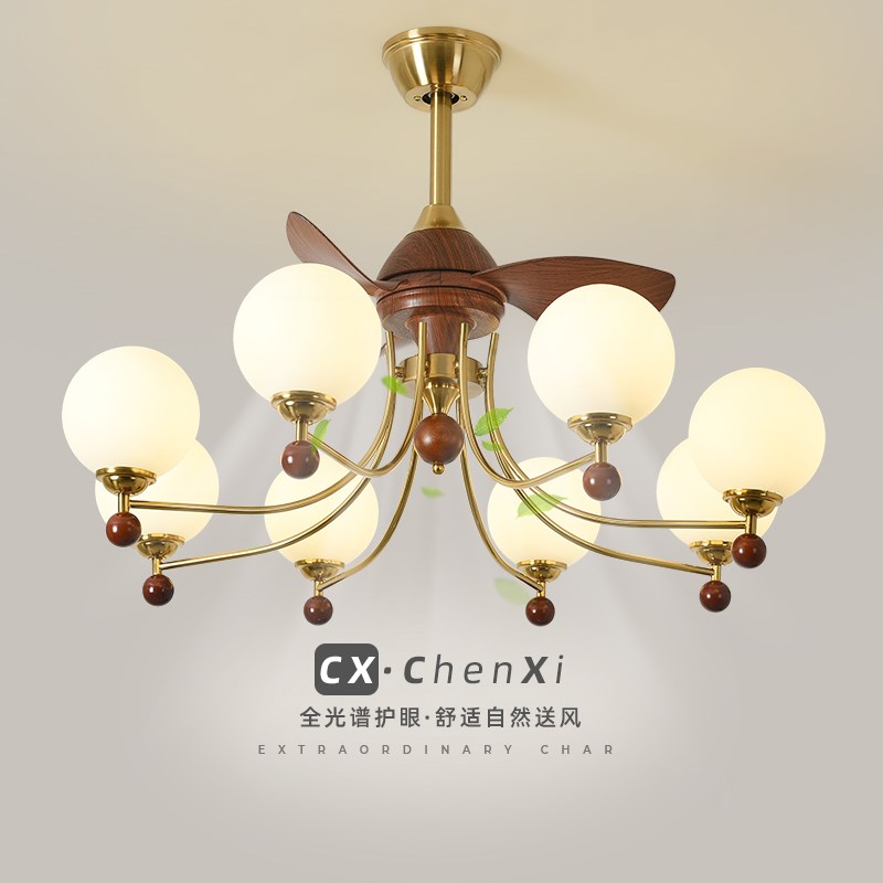 中古风扇灯客厅吊灯2025年新款美式复古魔豆餐厅静音大风力吊扇灯