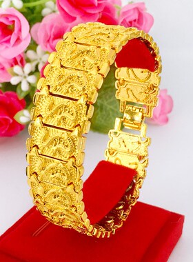 沙金首饰龙纹手链保色金男女仿金黄铜镀真金情侣手表扣镀金手链