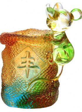 生肖老鼠琉璃笔筒桌面高档工艺品卡通可爱生日礼物定制办公桌摆件