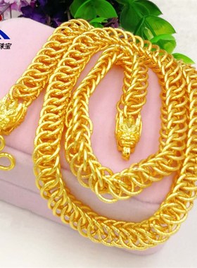 精品黄铜镀金男士项链仿黄金婚庆首饰厂家直销霸气龙头双排链项饰
