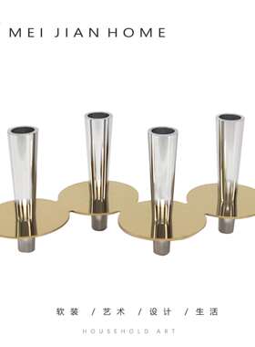 现代极简轻奢银色金属管状烛台创意摆件样板间客厅餐桌面艺术摆设