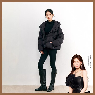 HIME90白鹅绒立领连帽加绒保暖羽绒服女2025新款冬季