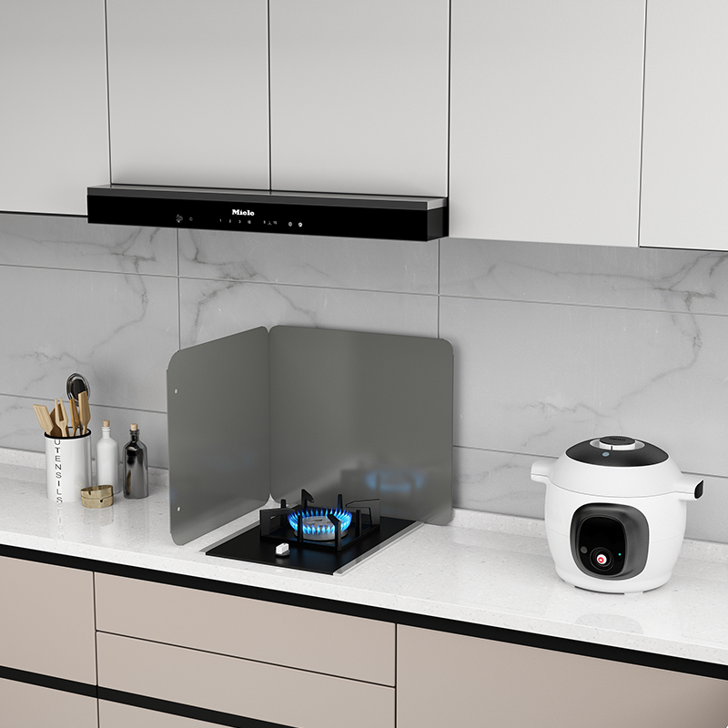 枪灰色厨房挡油板燃气灶隔热耐高温防油挡板灶台可折叠一体折边板