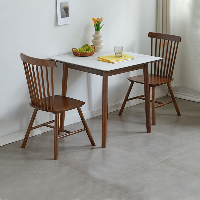 岩板餐桌小户型家用实木小方桌四方桌子正L方形现代简约餐桌椅组