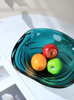 轻奢墨绿色加厚琉璃果盘收纳盘现代简约客厅样板间U售楼处茶几摆