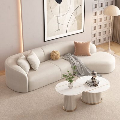 小户型风接待创意美容院网红弧形北欧简约免洗科技布沙发奶油客厅