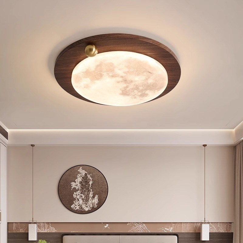 中古风卧室灯月球吸顶灯复u古胡桃色小金豆新中式禅意主卧书房灯