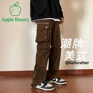 男春夏季 裤 宽松痞帅直筒裤 潮牌潮流ins机能休闲裤 美式 子男款 工装