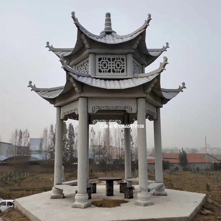 石雕六角八角凉亭中式欧式石亭子圆形石凉亭石雕长廊葡萄架厂家