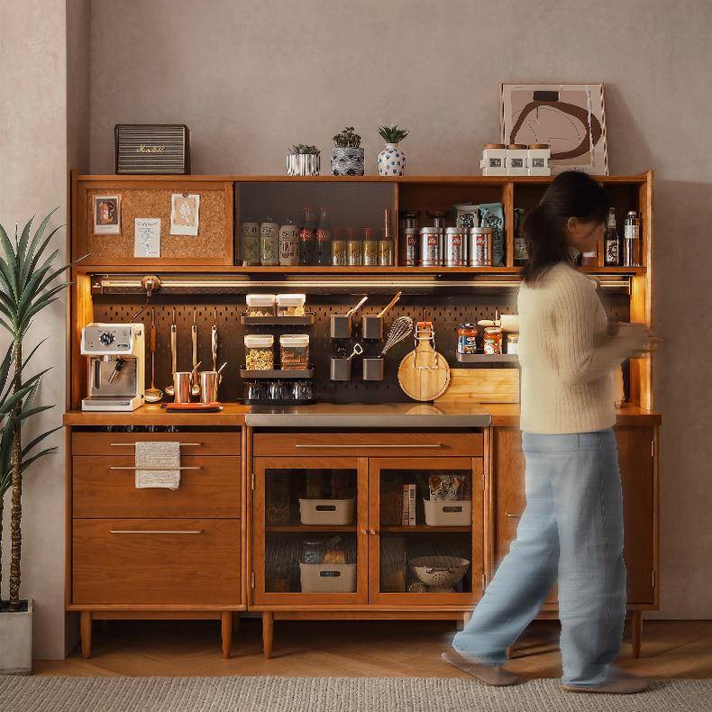 北欧实木餐边柜家用客厅厨房多功能靠墙收纳柜民宿储物茶水柜高柜