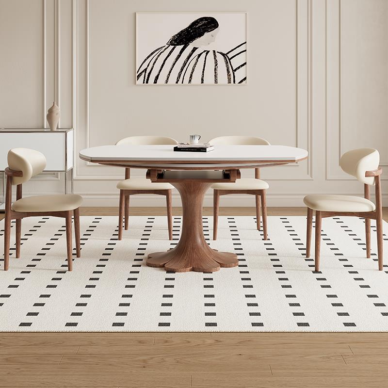 可伸缩德利丰岩板餐桌小户型方圆两用法式奶油中古风折叠圆形饭桌