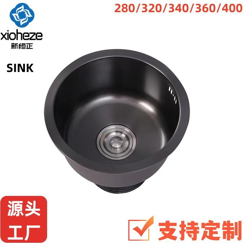 不锈钢水槽单槽304圆盆加厚拉丝水吧台水池工程厨房水槽