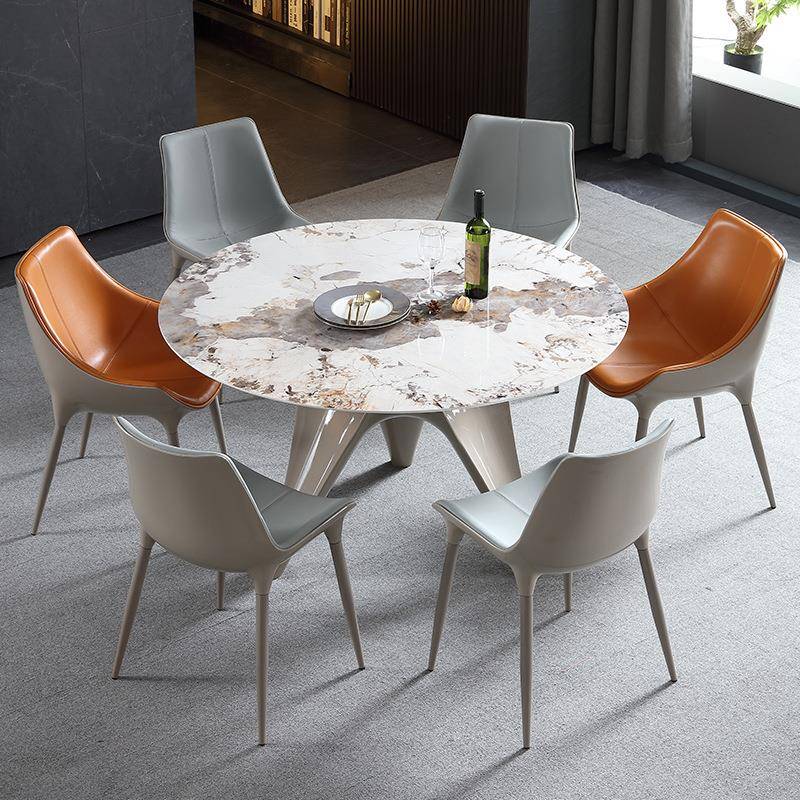 意式进口岩板圆桌带转盘现代简约圆形家用餐桌椅组合10人饭桌