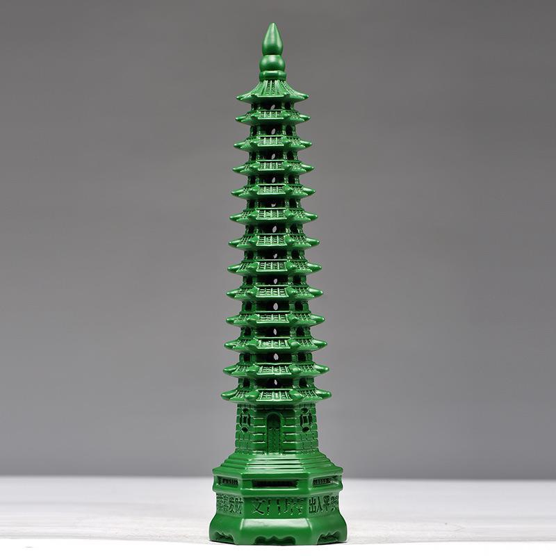 绿色木质文昌塔13层文昌塔十三层实木雕刻家居办公摆设送礼工艺品