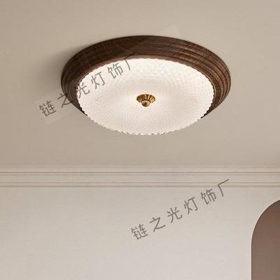 复古全光谱法式中古简约奶油风木纹色吸顶灯圆形护眼书房阳台灯具