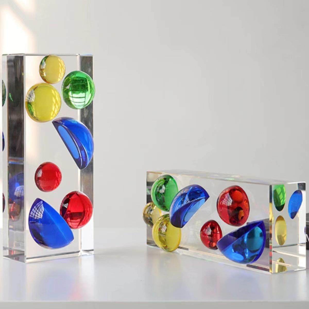 软装饰品摆件家居饰品彩色水晶客厅装饰品展示柜透明几何样板间售