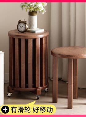 G3YN实木可叠放茶几组合凳子圆凳家用餐桌凳叠叠乐板凳带滑轮折叠