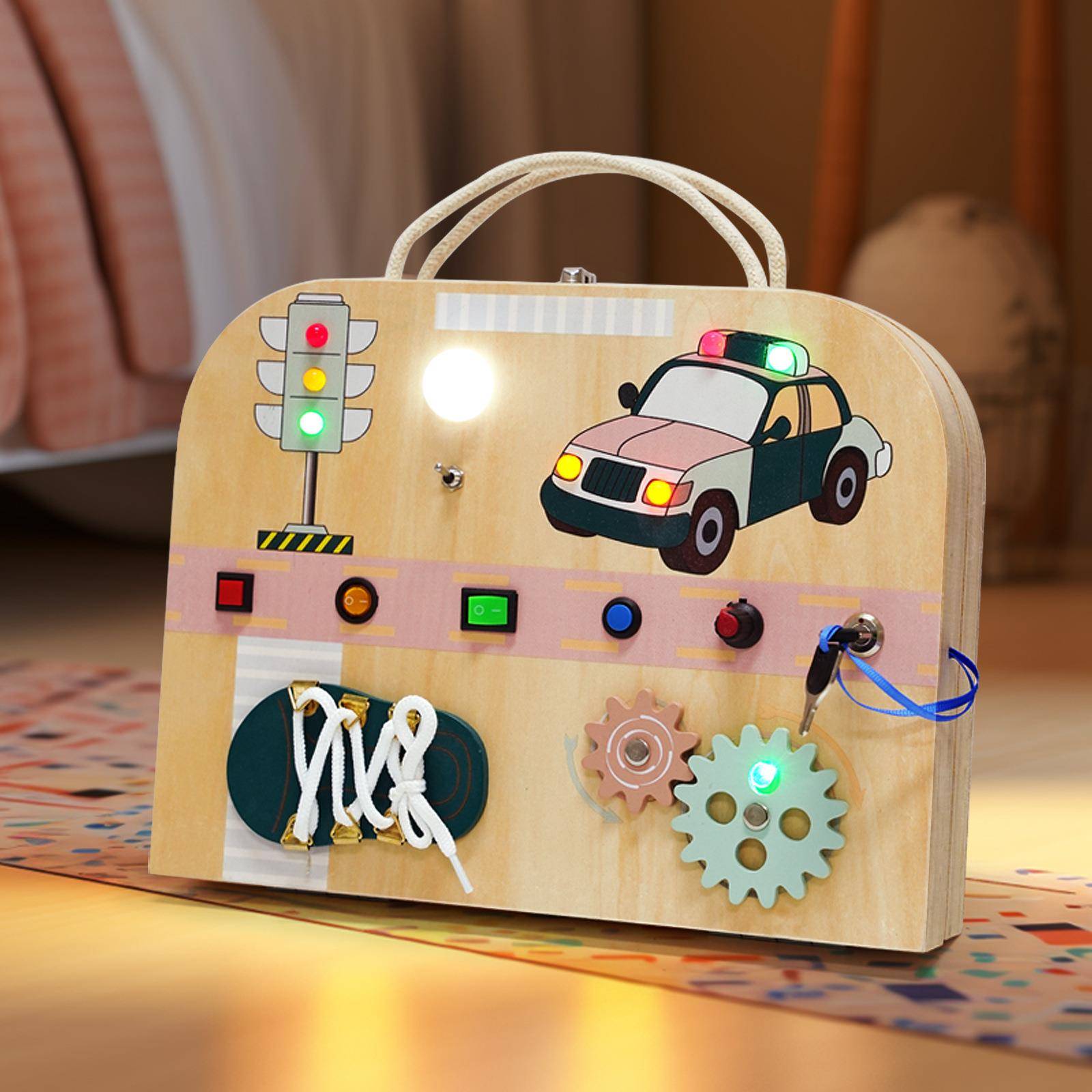 儿童木质宝宝手提早教益智科教电路板多功能忙碌箱学习板玩具