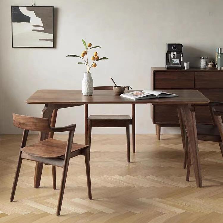 北欧黑胡桃木色全实木餐桌现代简约轻奢风小户型长方形餐桌椅组合
