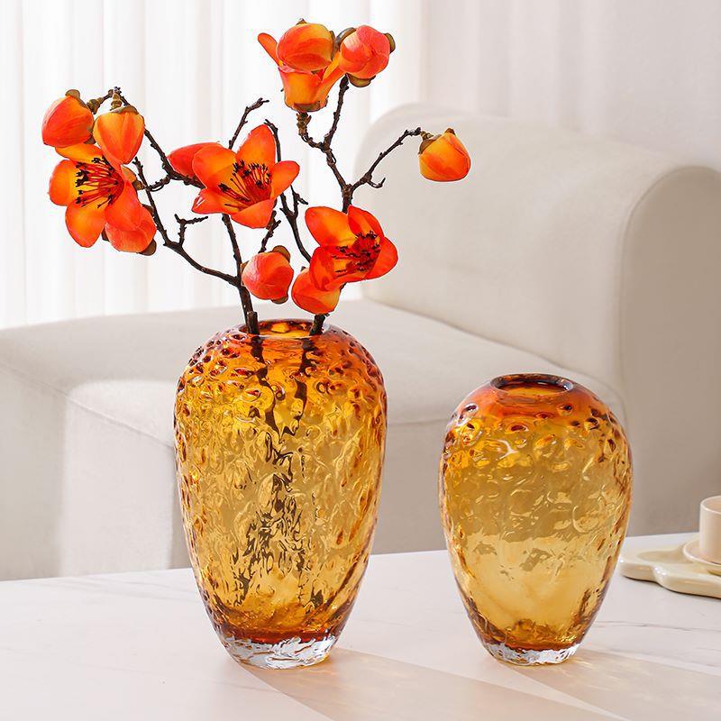 高端琥珀色琉璃花瓶水培插花器家居客厅玄关餐桌样板间装饰品摆件