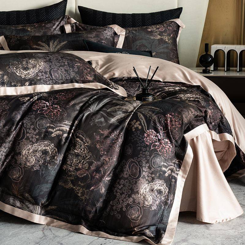 欧式复古天丝棉超柔磨毛四件套印花被套床单秋冬家纺高档床上用品